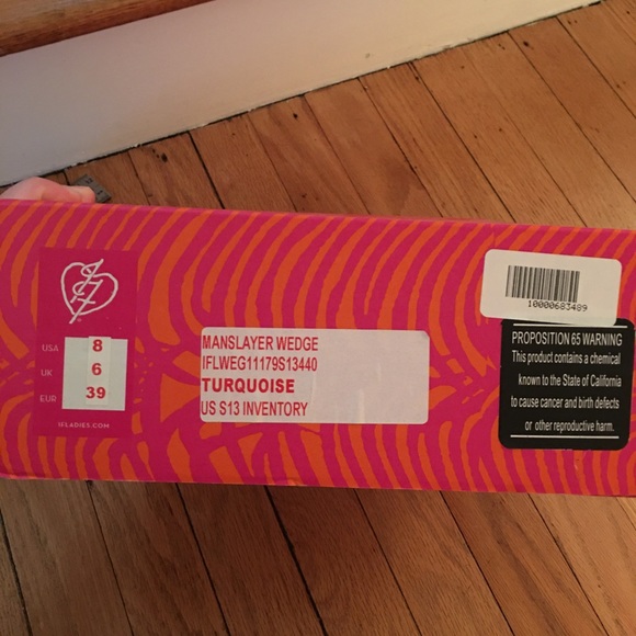 Turquoise Skull-Embossed Platform Wedges - Picture 14 of 14